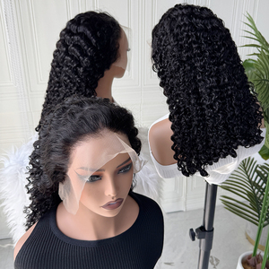 Peluca de Cabello Humano Rizado Birmano con Encaje Transparente, Color Negro Natural, Rizos Suaves y Abundantes, Línea de Cabello Pre-Desplumada, Densidad Completa - Product Image 1