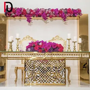 Mirror glas top rechteck form geschnitzt design goldene basis speisesaal luxus tisch