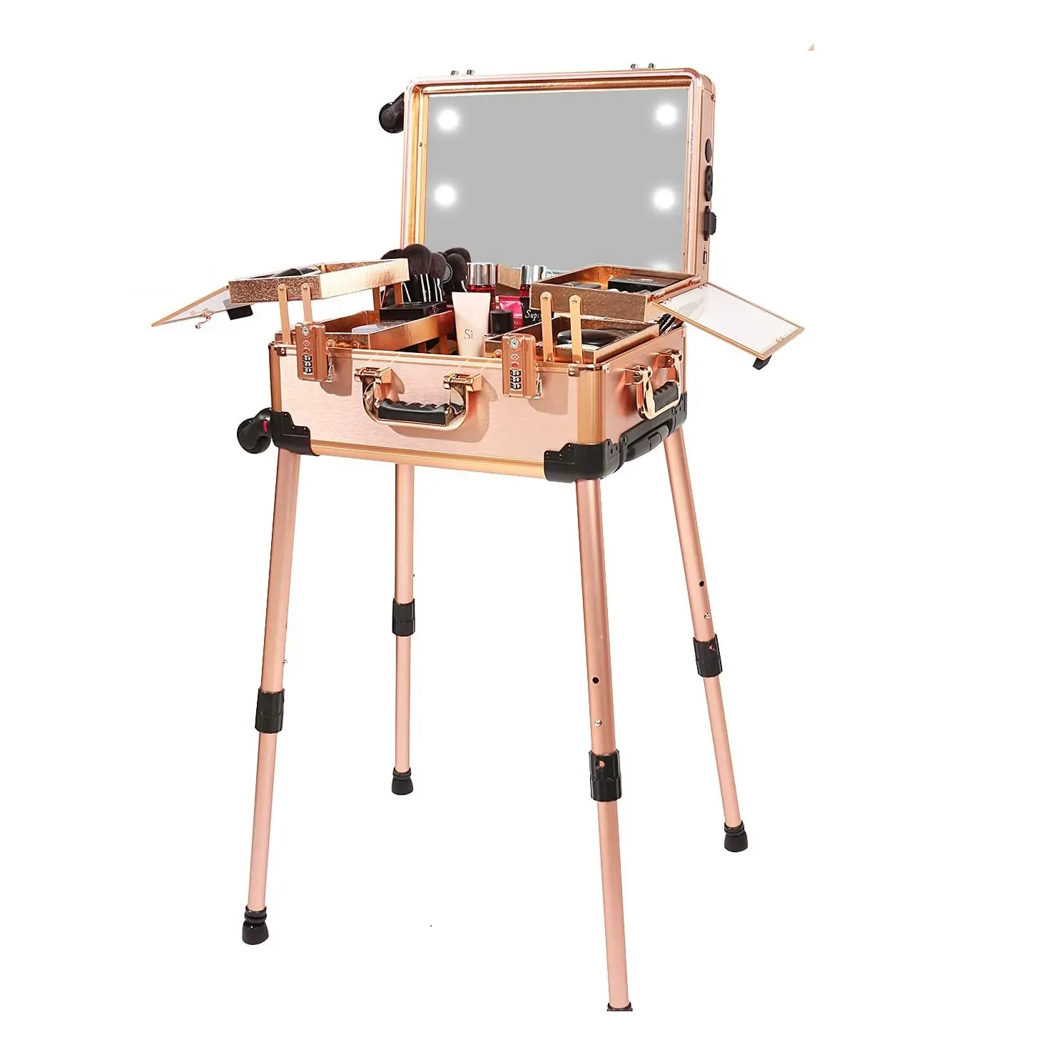 Make-up-Box mit Spiegel Wie viel kostet der kosmetische Organizer Magic Train Led Desktop-Speicher Travel Light Professional und Stuhl