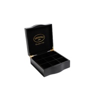 Boîte en bois pour thé, emballage de sachets de thé, 9 compartiments, finition mate et brillante, recyclable, écologique, de luxe, avec estampage à chaud noir