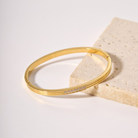 Style minimaliste 18K or acier inoxydable simple rangée Zircon Bracelet lumière luxe Version coréenne Bracelet de mode pour les femmes
