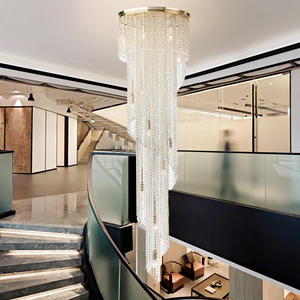 Lampadario a spirale in acciaio inossidabile di lusso, lungo, in cristallo, per scale, con personalità rotante, decorativo per villa e sala da pranzo - Product Image 3