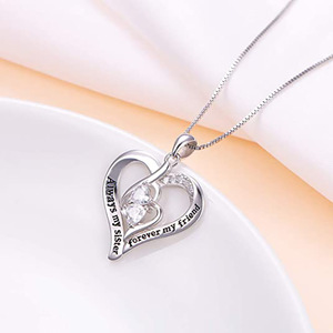 สร้อยคอ CAOSHI รูปหัวใจเรียบง่าย สลักข้อความ "Always <span class=keywords><strong>My</strong></span> <span class=keywords><strong>Sister</strong></span> Forever <span class=keywords><strong>My</strong></span> Friend" ประดับเพชรซิคอน ดีไซน์สำหรับผู้หญิง แฟชั่นสำหรับงานปาร์ตี้ - Product Image 4