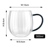 Mug à café rétro en verre borosilicate 300 ml 10 oz, design côtelé rayé, résistant à la chaleur, poignée colorée, tasse de café, logo personnalisé