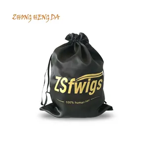 Saç ambalaj için özel logo saten büzgülü çanta takı kılıfı saten toz ayakkabı çantası saten çanta saç demetleri