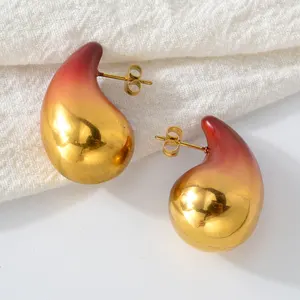 NEW Arrived 18k Gold Plated Stainless Steel Non Tarnish Waterproof Water Drop Earrings Women