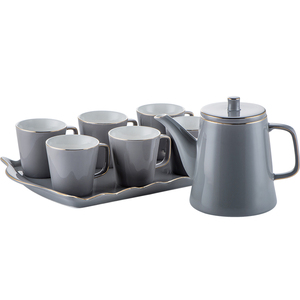 ใหม่ชุดของขวัญชากาแฟเซรามิกพอร์ซเลน8ชิ้นชุดกาน้ำชาเซรามิกลายกวางซิก้าสไตล์นอร์ดิกที่กรองกาน้ำชาถ้วยเสิร์ฟทันสมัย - Product Image 1