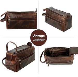 Neceser de cuero genuino hecho a mano para hombres y mujeres | Bolsa de lavado de viaje, organizador de baño, Kit Dopp - Product Image 3