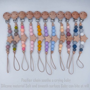 Chaîne de sucette apaisante pour nouveau-né en <span class=keywords><strong>bois</strong></span> de hêtre avec nuage et étoile, silicone de qualité alimentaire, best-seller - Product Image 3
