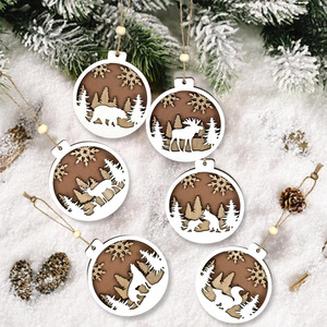 เครื่องประดับที่แขวนทำจากไม้สำหรับคริสต์มาสลายป่าไม้แบบชนบทเกล็ดหิมะกวางเรนเดียร์สำหรับต้นไม้ฤดูหนาวบ้านไร่ของตกแต่งงานปาร์ตี้ - Product Image 2