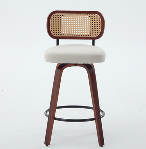 Set 3 26-Inch Counter Height <b>Bar</b> <b>Stools</b> Walnut Black Cane Rattan Back Beige Linen Upholstered Seat Swivel Eco-Friendly Gym - Product Image 5