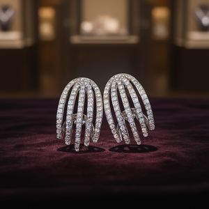 Orecchini a Perno E3512 in Oro Bianco con Cristalli, Incastonatura a Canale, Lussuosi per Uso Quotidiano Femminile - Product Image 2