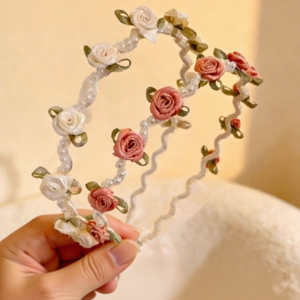 Fascia per capelli floreale con perle e fiocco in nastro, ghirlanda nuziale, accessorio per capelli da sposa per donne e ragazze, per feste e balli - Product Image 2