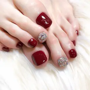 High quality Red Rhinestone Toenails Short Fake Toes Nail UV Gel Nails Art Tips for Toes 24