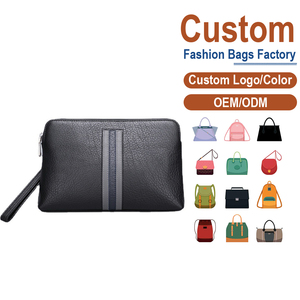 Pochette Homme en Cuir Véritable Noir – Anti-Vol, Tendance Estivale, Texture Grainée, Rayures Bicolores – Idéale pour Marques OEM Recherchant un Style Raffiné - Product Image 1