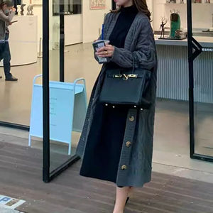 Nouvelle mode femmes solide simple boutonnage Long <span class=keywords><strong>tricot</strong></span>é Cardigan <span class=keywords><strong>manteau</strong></span> tricots hauts - Product Image 2