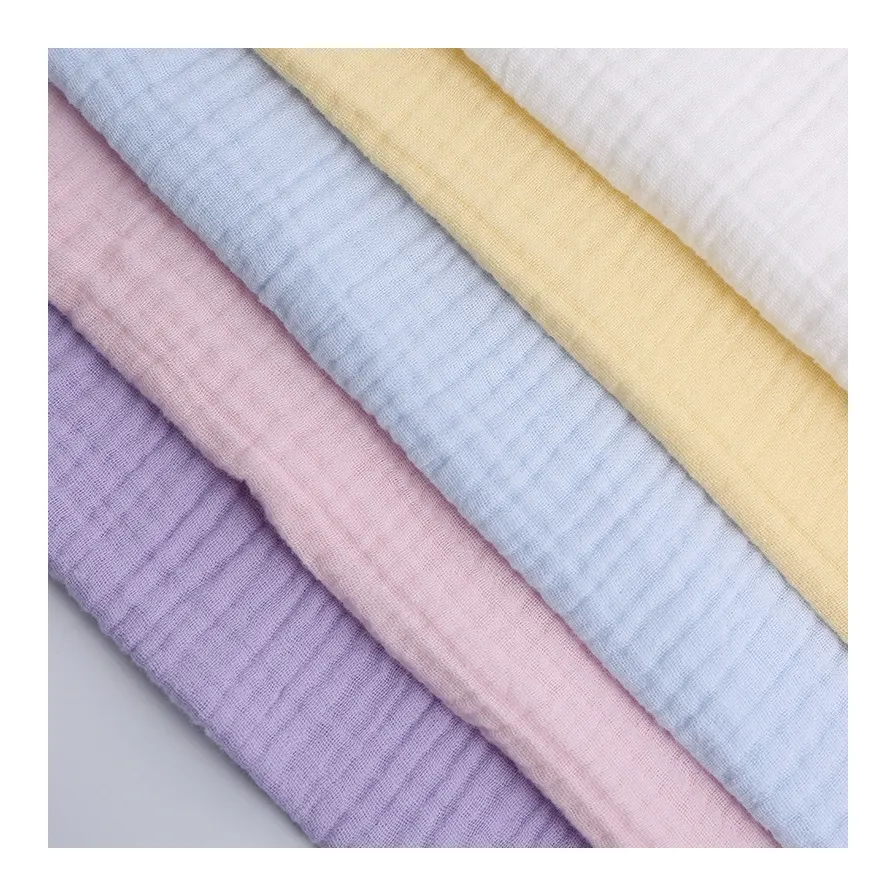 ready goods one roll 100m soft cotton 2 layer strip crinkle gauze muslin fabric for baby dress diapers