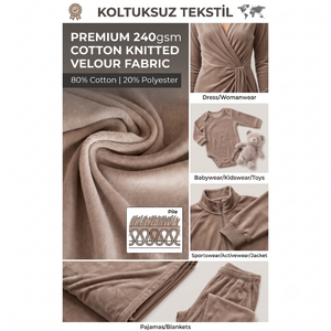 Premium 240gsm Beige Cotton Knitted Velour Fabric 80/20 Cotton Polyester Roll for Wholesale Garments - Product Image 2
