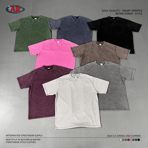 Bán Buôn Mùa Hè Người Đàn Ông Của Thời Trang Giản Dị T-Shirt Rắn Dệt Kim Rửa Nước Với Tuổi Nặng Bông Tuyết Mô Hình Đường Phố Phong Cách T-Shirt - Product Image 3