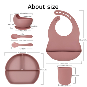 Vaisselle pour enfants sans BPA ensemble d'alimentation cuillère et <span class=keywords><strong>fourchette</strong></span> en bambou Plato d'aspiration kit de dîner pour bébé bol à fond d'aspiration bavoirs imprimés - Product Image 6