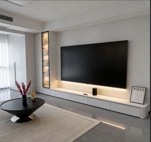 Mueble de TV de Piso Blanco Personalizado BALOM con Iluminación LED y Estantes de Almacenamiento Laterales Iluminados para Sala de Estar - Product Image 3