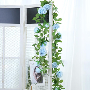 Artificial <b>Light</b> Blue Rose Vines 2M Silk Flower High Simulation Wedding Decoration <b>Door</b> Hanging Twining Vines - Product Image 1