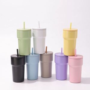 Customized Logo 304 Stainless Steel Tumbler Fashionable Vacuum Insulated Cup with Portable Design for Outdoor Car Use with <b>Straw</b> - Product Image 1