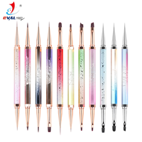 Yihuale Nouveau Pinceau à Double Tête Amovible Multifonctionnel en Métal à Manche Hexagonal pour Gel UV, Stylo de Peinture et Pinceaux Liner pour Nail Art