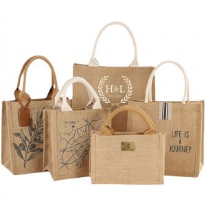 Bolsa de Yute Natural Ecológica con Logotipo Personalizado, Bolsa de Arpillera, Pequeña, Mediana, Grande, con Asa Acolchada para Recuerdos de Boda - Product Image 1