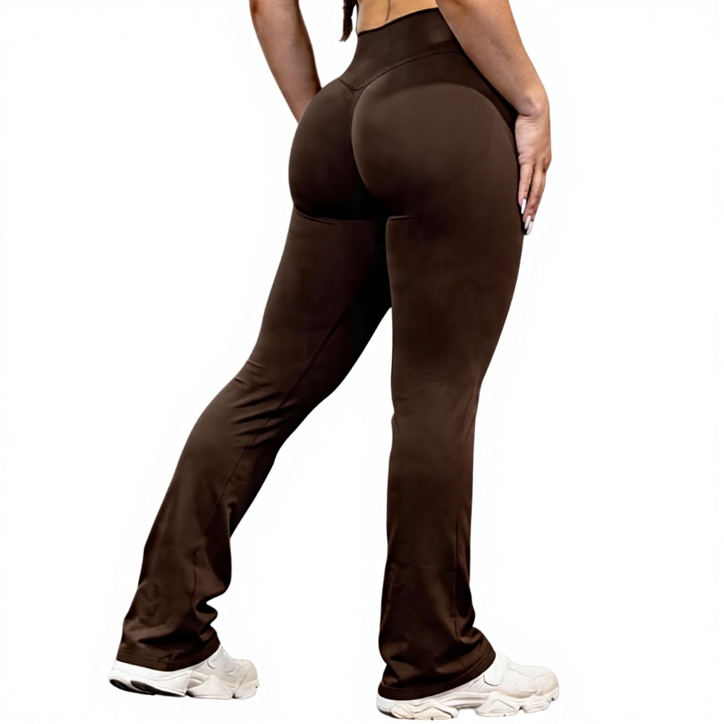 Custom Breathable Women's Yoga Legging Flare Leg High-Waist Elastic Solid Scrunch Bum Pants Casual Trousers For Stretch