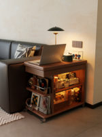 Table d'appoint pliante en bois massif d'acacia moderne avec roulettes verrouillables, chariot roulant mobile pour petits appartements, salon CJ062
