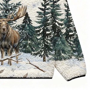 Giacca in pile <span class=keywords><strong>Sherpa</strong></span> personalizzata OEM con logo, stile streetwear, stampa DTG, chiusura a zip, pesante, per l'inverno - Product Image 3