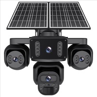 Caméra solaire 4G extérieure WiFi à quatre écrans 3 PTZ 360 °   Caméra de sécurité CCTV à suivi automatique, vision nocturne, pour la sécurité de la maison
