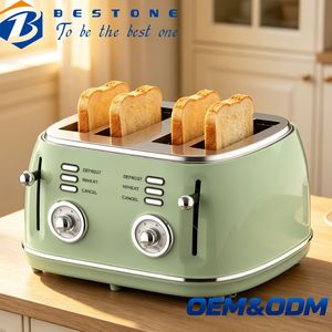 Tostadora Verde Menta de 4 Rebanadas con Función de Descongelación, Recalentamiento y Cancelación, Carcasa Metálica Mecánica - Product Image 1