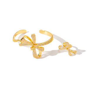 Butterfly Bow Bracelet Gold Silver Micro Inlay Open <b>Bangle</b> Women's Party Gift Jewelry <b>Set</b> - Product Image 5
