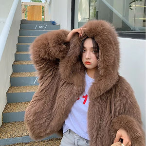 Abrigo de Piel de Oso Blanco de Talla Grande con Capucha, <span class=keywords><strong>Chaqueta</strong></span> de Punto de Piel Auténtica <span class=keywords><strong>y</strong></span> Esponjosa para Mujer, Sudadera con Capucha de Piel Peluda Extra Grande - Product Image 6