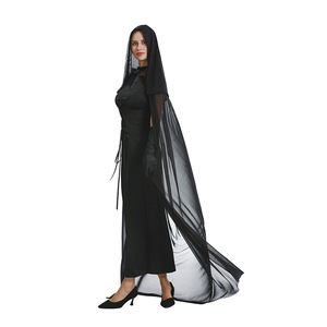 Cape en tulle à capuche noire, longue robe en mousseline de soie médiévale, robe de <span class=keywords><strong>vampire</strong></span>, cape transparente pour adultes - Product Image 2