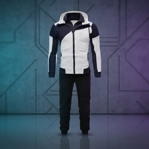 Ensemble de survêtement pour homme à blocs de couleur, manches longues, à capuche, avec fermeture éclair, style sportif, respirant, en polyester et coton, pour l'automne - Product Image 1
