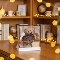 Boîte cadeau en acrylique avec ours en peluche, cadeau romantique pour la Saint-Valentin pour petite amie, rose éternelle, ours éternel en boîte