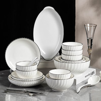 Nouvelles collections de vaisselle en céramique de style nordique de luxe avec bordure dorée, assiettes pour plats occidentaux, assiettes à steak, bols à salade de fruits, vaisselle de table pour la maison