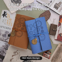 Carnet de voyage A6 en similicuir souple avec logo personnalisé, reliure à feuilles mobiles et pendentif décoratif avec horloge