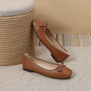 Ballerines plates Xuanhui grande taille 43 44, à bout carré, ajourées, respirantes, <span class=keywords><strong>marron</strong></span>, avec nœud, chaussures décontractées - Product Image 2
