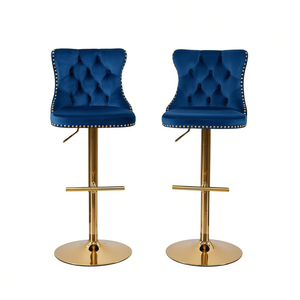 Tabourets de bar modernes en velours Db A&A Furniture, hauteur réglable 25-33 pouces, base pivotante en métal, chaise de bar pour la maison - Product Image 1