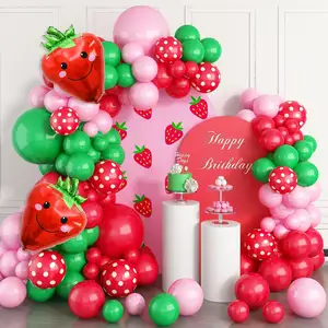 Strawberry Party Decoration Balloon Garland Arch Kit Strawberry Foil Balloons for Sweet Girl Berry First Themed Birthday Party
