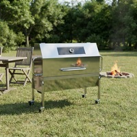 Grill à rôtisserie au gaz commercial en acier inoxydable sur roues avec fenêtre en verre pour la restauration