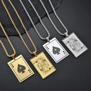 Hip Hop Poker Spaten Ein Herz K Anhänger 18 Karat vergoldete Halskette Mode Männer Edelstahl Halskette