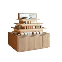 Comptoir de présentation de produits moderne haut de gamme en MDF avec éclairage LED à 3 niveaux et rangement pour kiosque commercial
