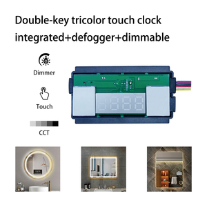 ダブルキー 青白 タッチセンサー スマートリングLED 連続調光 時計内蔵 防曇ミラー時計 ホテル仕様 - Product Image 2