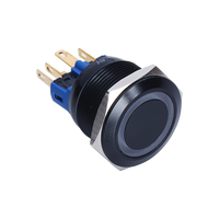 Sakelar Tombol Tekan Menempel Sementara Logam Hitam 12Mm 16Mm 19Mm 22Mm 3.3V 6V 12V 24V dengan LED Merah Biru Hijau