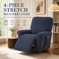 Housse de canapé inclinable simple extensible, lot de 4 pièces, couleur unie, antidérapante, élastique, pour fauteuil, tout compris, pour salon, lavable